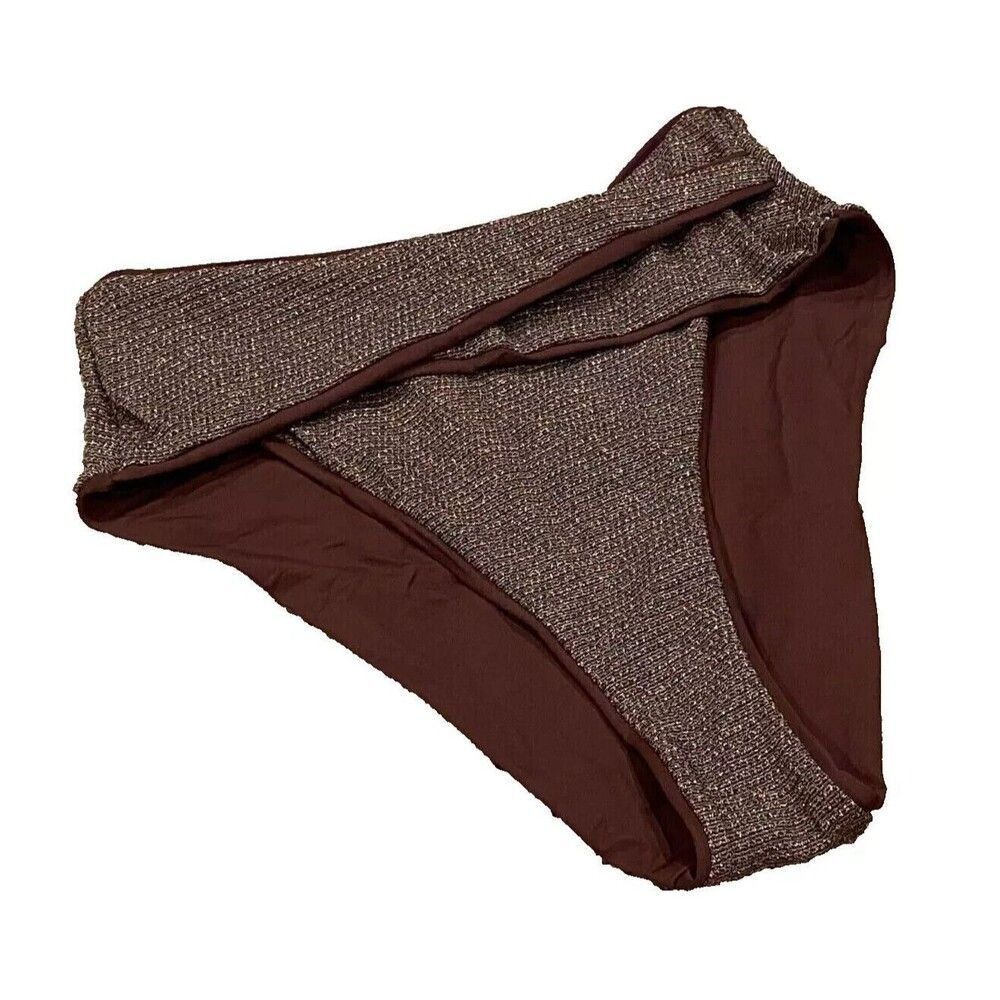 Becca Women's Disco High Rise Crossover Bikini Bottom Women's sz S Metallic